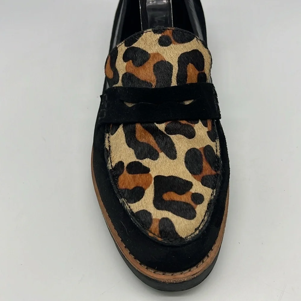 Vaneli - Leopard  Print Tan Pattern Black Suede Slip On Penny Loafers Size 8